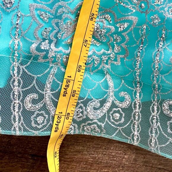 Collette for Mon Cheri aqua v-neck A-line prom gown beaded maxi sz 4 EUC - Picture 13 of 16